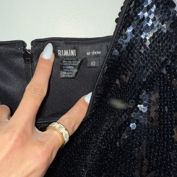 Rimini Vintage Black Elegant Black Tie Velvet Maxi Dress with Silver Sequin - Picture 4 of 5